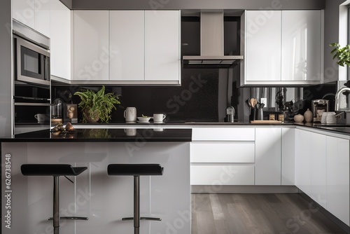 Kitchen island in modern luxurious kitchen interior. Generative AI