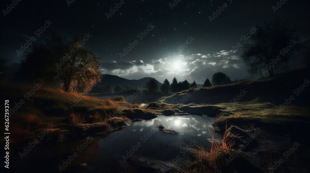 Obraz premium nature landscape night, illustration, Generative AI