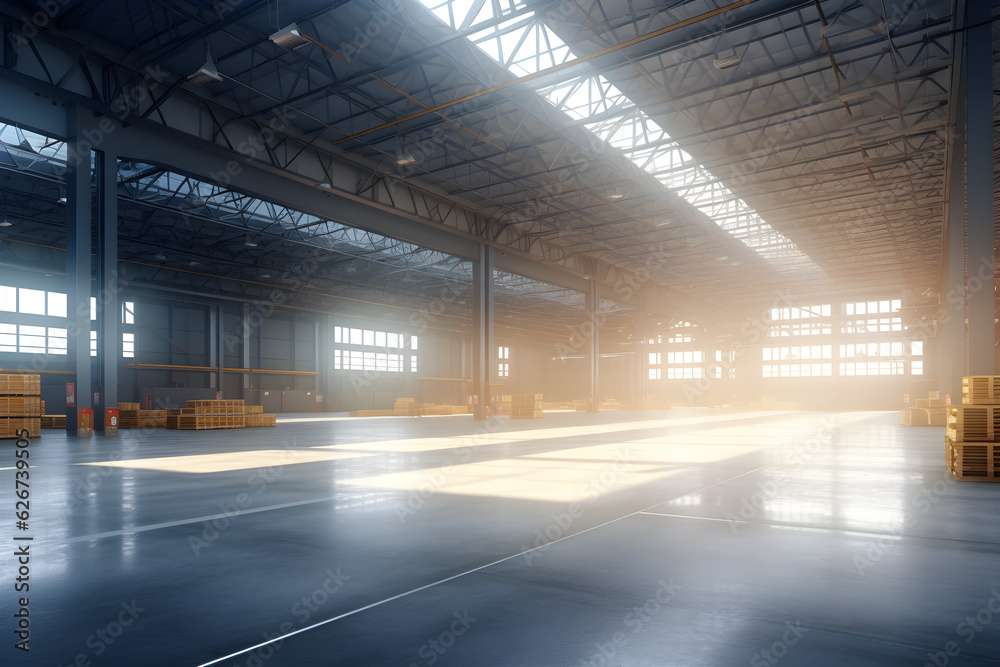 interior of an empty warehouse 3D rendered interior of an empty warehouse 3D rendered