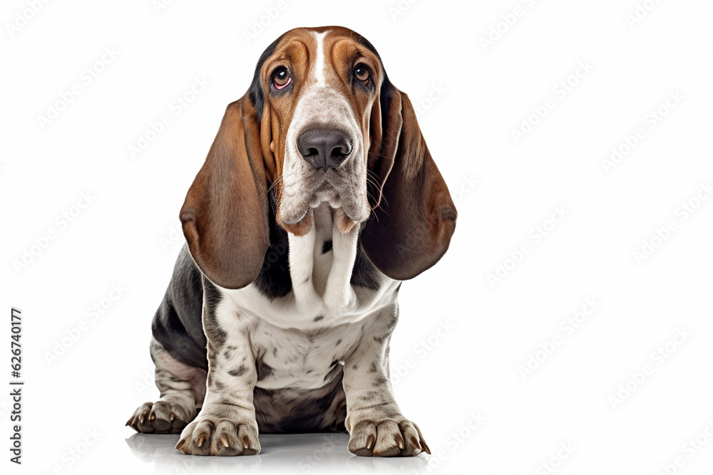 Basset Hound dog on white background