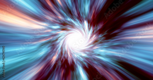 Fototapeta Naklejka Na Ścianę i Meble -  Multicolored hypertunnel spinning speed space tunnel made of twisted swirling energy magic glowing light lines abstract background