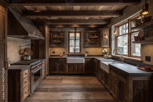 rustic kitchen room with wooden. Generative AI