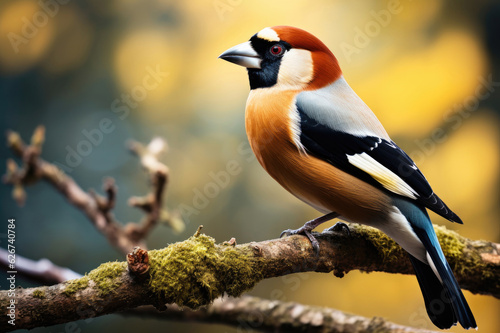 Closeup of a hawfinch on a branch Fototapet