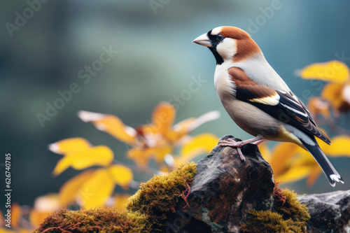 Obraz na plátně Closeup of a hawfinch on a branch