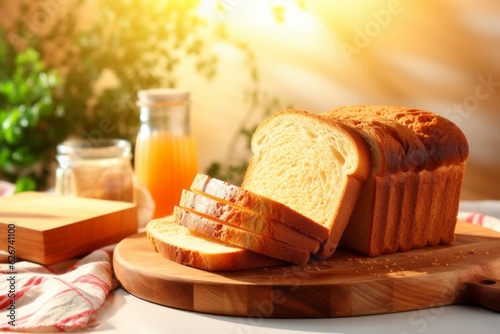 Fotobehang Slice bread on cutting board. Generative AI image