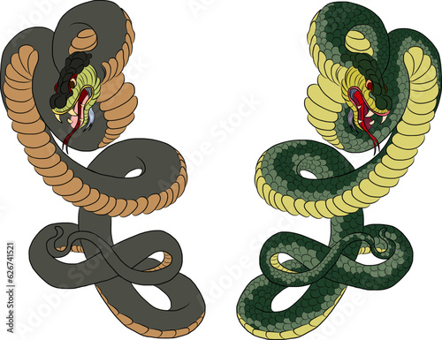 snake cobra tattoo style Cobra vector. king Cobra snake with mouth open.Snake cobra illustration.