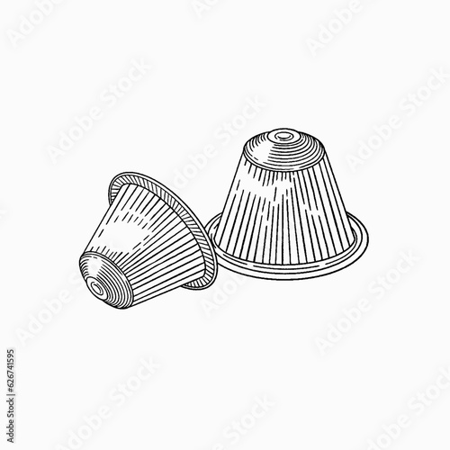 Coffee capsule, coffee postcard, hand drawn
