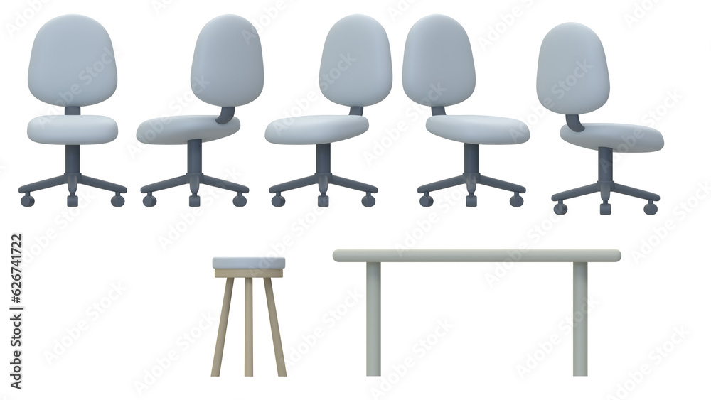 Fototapeta premium A Cute 3D Render Assets of Office Chairs and Tables