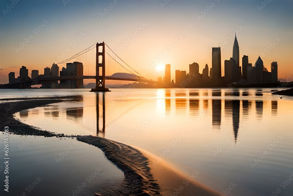 Obraz premium city skyline at sunset