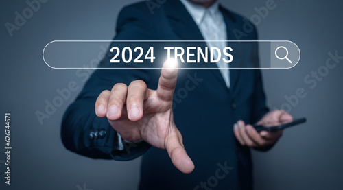 2024 trends search bar, Searching for vision development growth idea in investment, marketing.