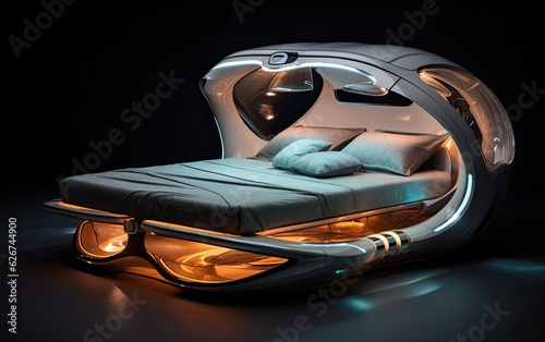 A futuristic of the bed with modern technology. photo