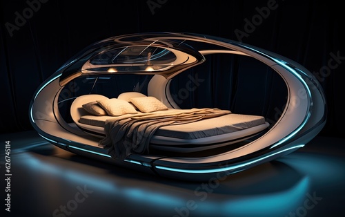 A futuristic of the bed with modern technology. photo