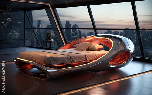 A futuristic of the bed with modern technology. photo