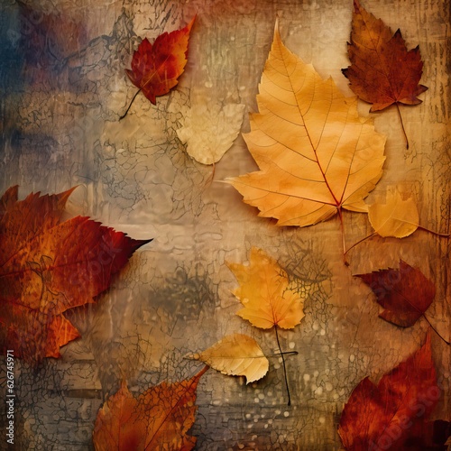 Vintage canvas backdrop  floating leaves  Autumnal Forest Serenity