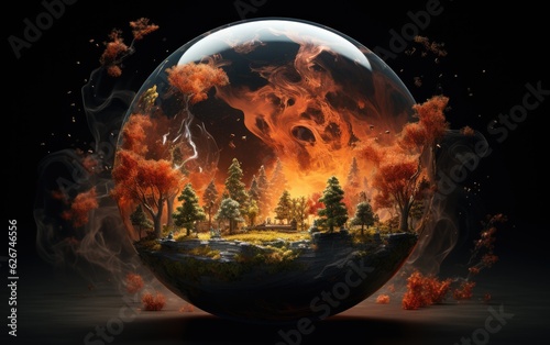 Earth in the fire to show pollution.