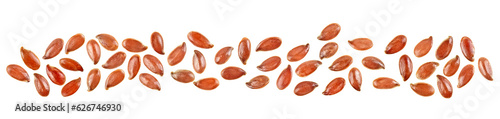 Top view of brown linseeds isolated on a white background. Seeds of flax.