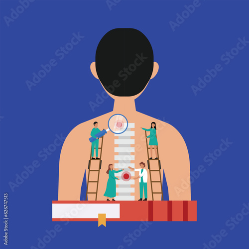 Chronic Back Pain, Doctor Examining Patient Spine 2d vector illustration concept for banner, website, illustration, landing page, flyer, etc