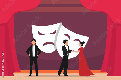 performer actor and actress characters performing drama story, ballet acts or opera theatrical show 2d vector illustration concept for banner, website, illustration, landing page, flyer, etc