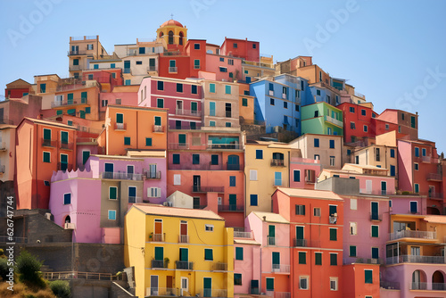 Canvas Print colourful houses on island city hillside