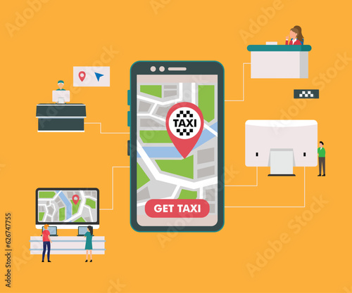 Online internet taxi 24/7 service 2d vector illustration concept for banner, website, illustration, landing page, flyer, etc