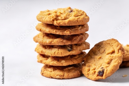 stack of oatmeal cookies on a white background, created by Generative AI