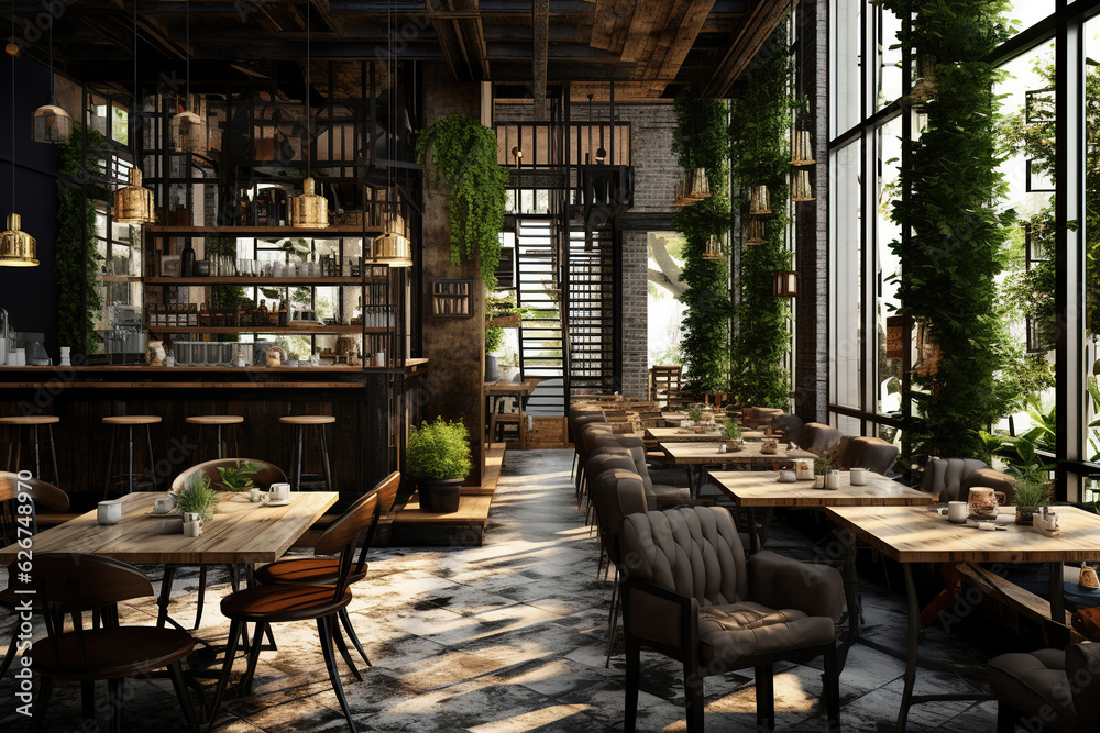 Fototapeta premium Interior of modern coffee shop in loft style