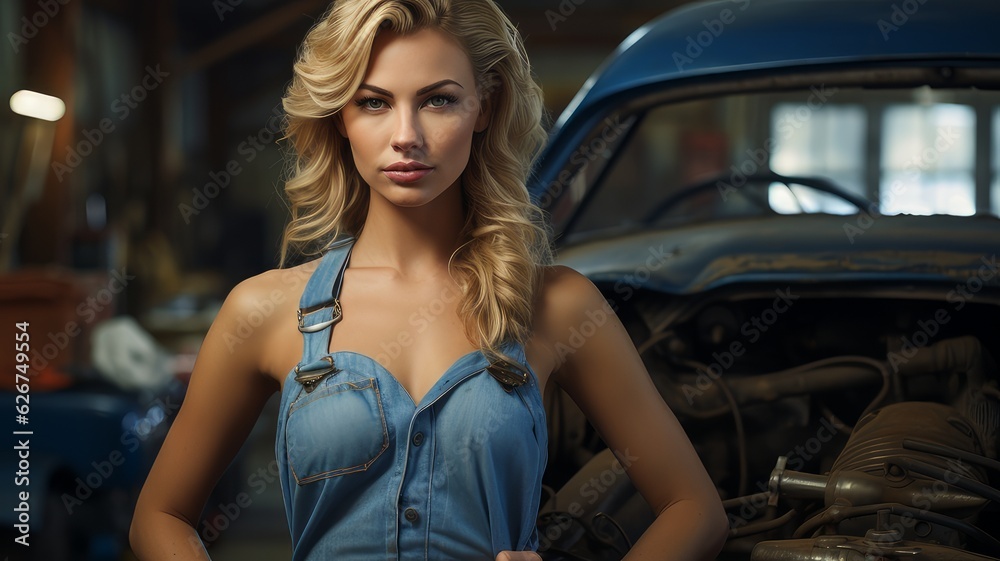 blonde car mechanic, pinup