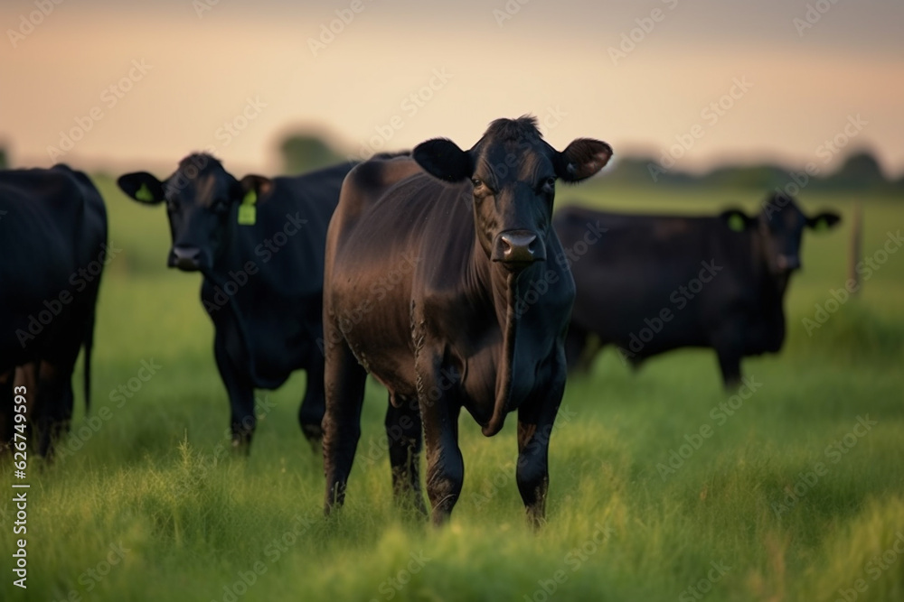 A group of curious cows in summer evening light, Created using generative AI tools. A group of curious cows in summer evening light, Created using generative AI tools.