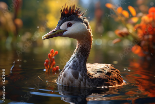 Image of little grebe in the swamp in the fertile forest. Wildlife Animals. bird. Illustration, Generative AI.