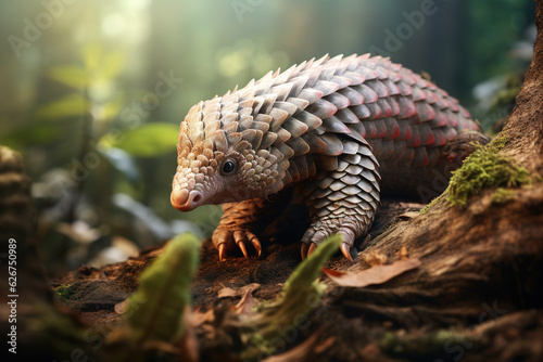 Image of malayan pangolin in the fertile forest. Wildlife Animals. Nature. Illustration  Generative AI.