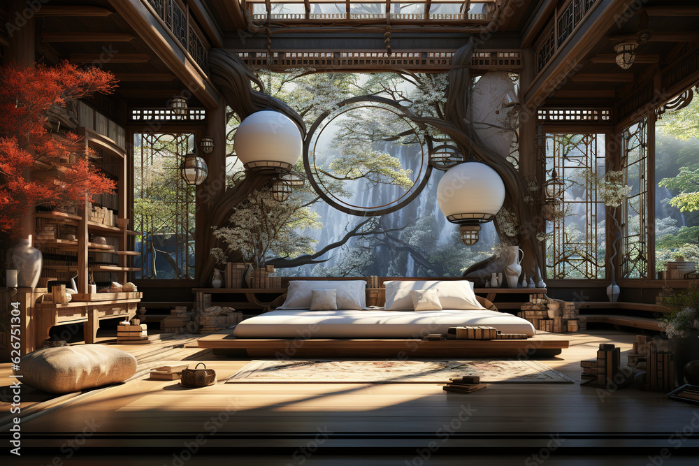 Interior and details with zen spa and Chinese or Javanese style.