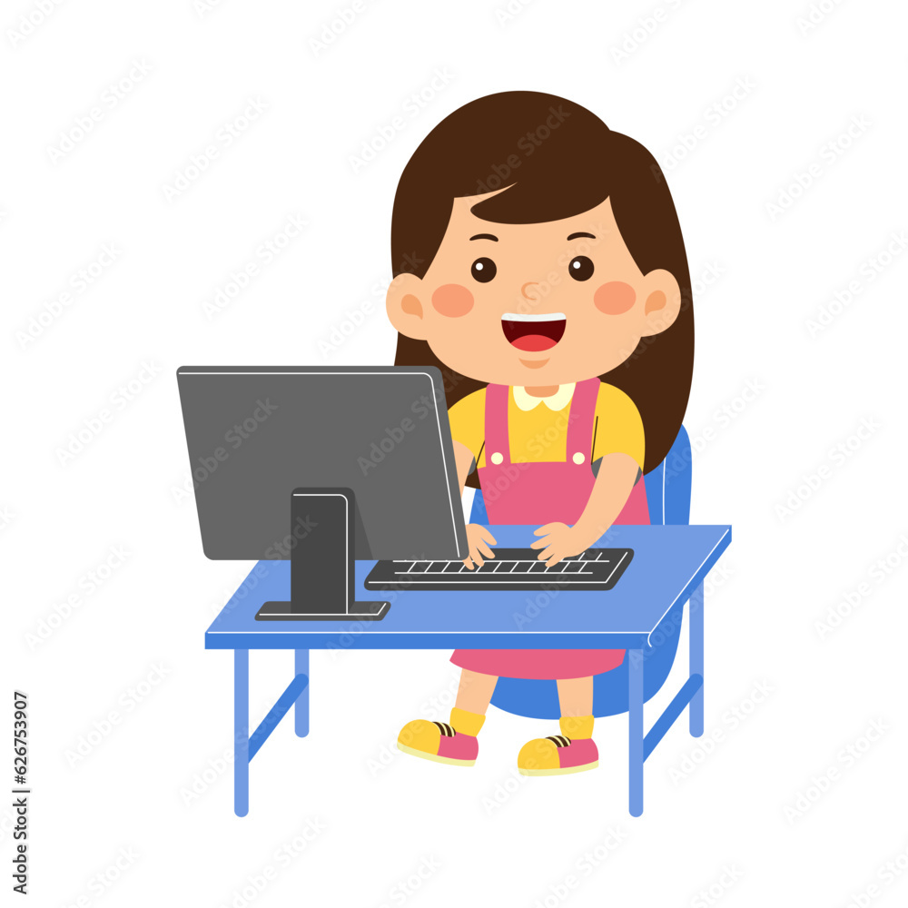 cute little kid girl use computer cute little kid girl use computer