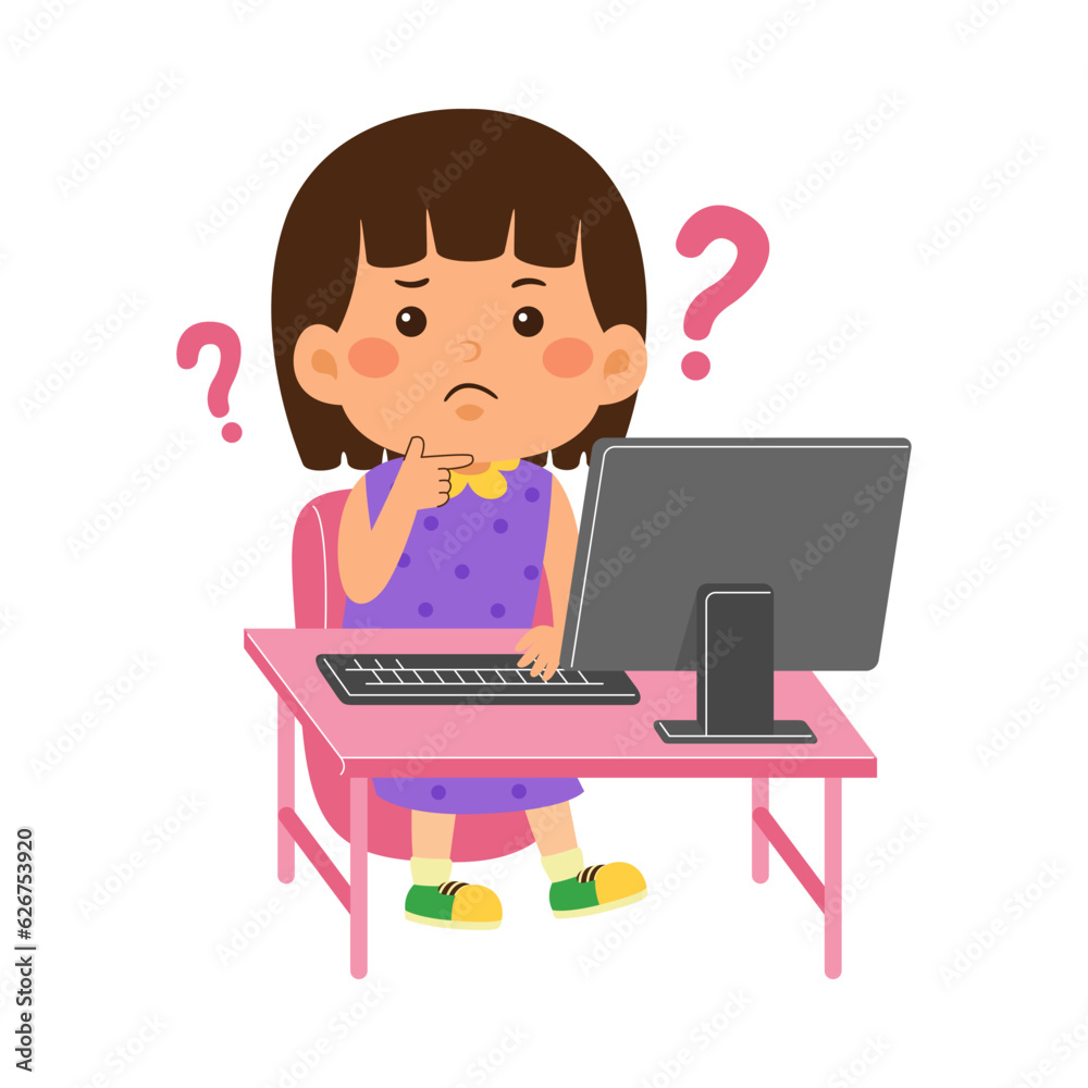 cute little kid girl use computer