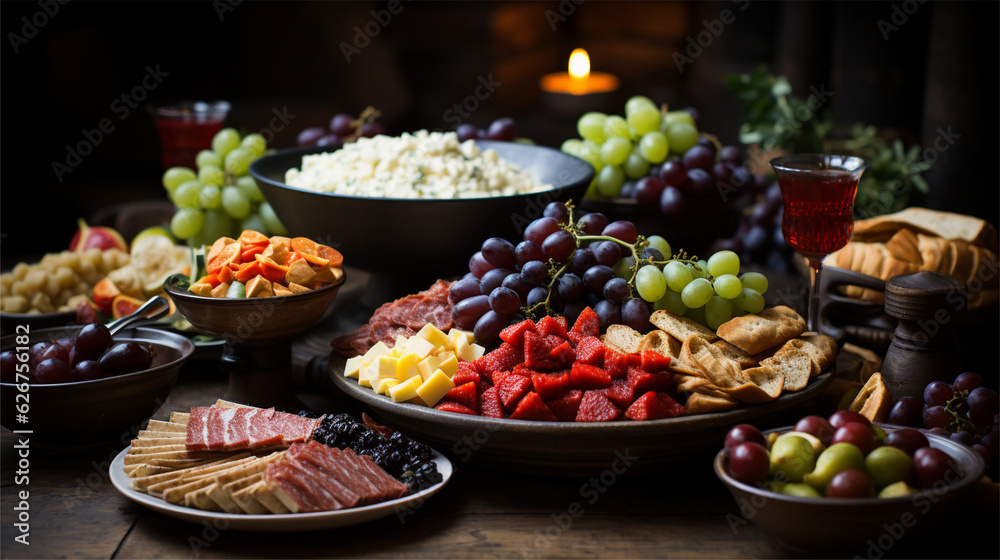 Still life with fruits and berries. Generative AI. Still life with fruits and berries. Generative AI.