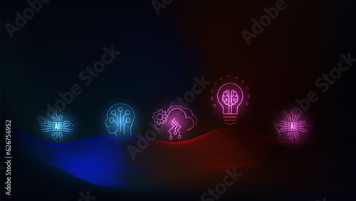 Artificial Intelligence (AI) background concept with Chatbot, Machine learning, Abstract line and wave flow. Vector Illustration eps10