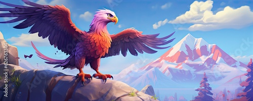 detai portrait fantasy eagle bird in purple colors.