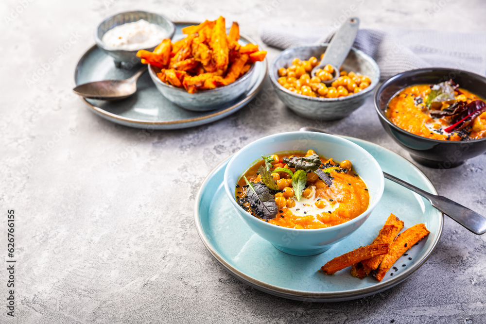 Homemade sweetpotato and carrot soup with chickpeas Homemade sweetpotato and carrot soup with chickpeas