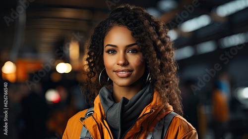 Attractive African american engineer at work on construction site