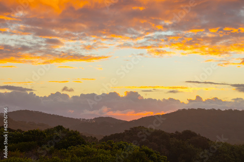 Sunset view of Australian hinterland from Hastings Point, New South Wales