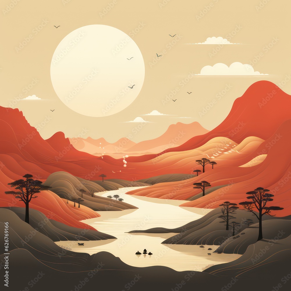 Fototapeta premium Minimalist Poster Simple Lines and Clean Linework