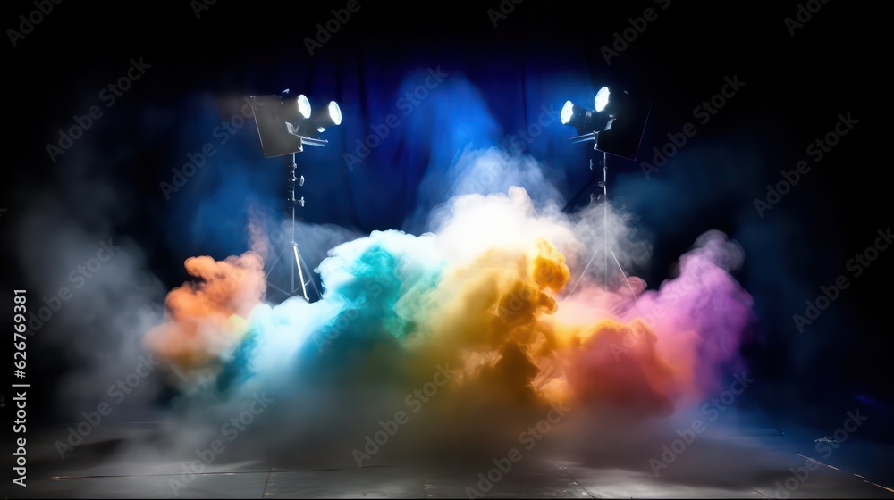 Stage Light with Colored Spotlights and Smoke