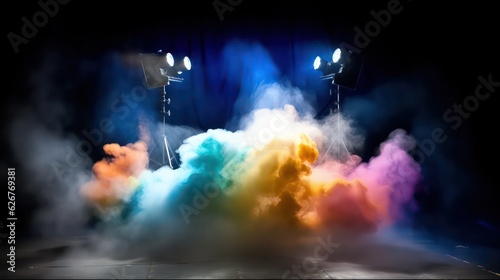 Stage Light with Colored Spotlights and Smoke