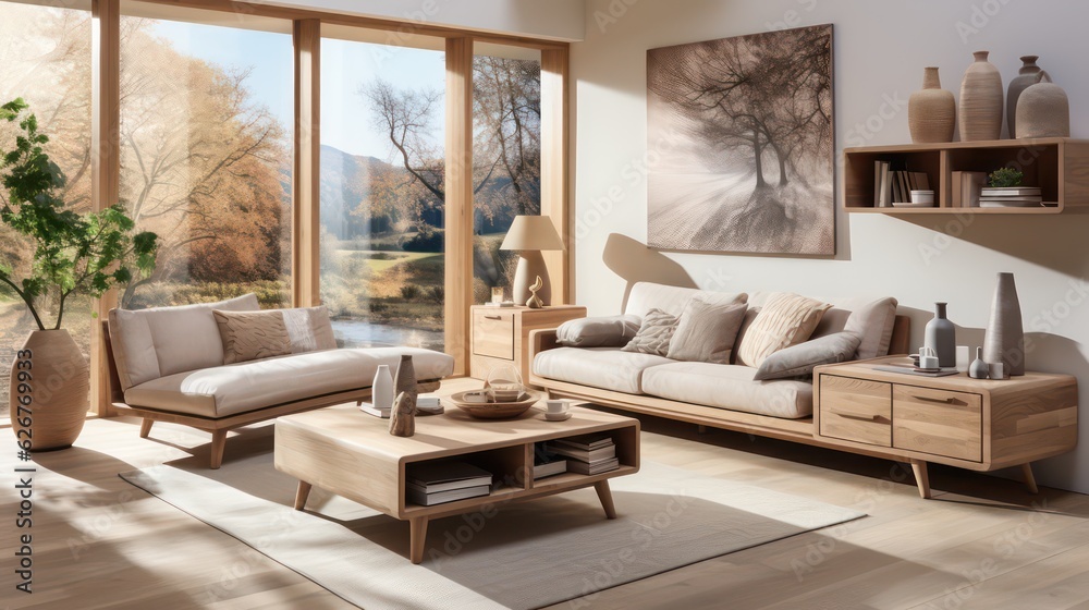 Picture of Scandinavian Inspired Minimalism with Light Wood Furniture Stock Photo ...