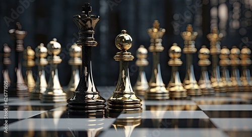 Gold queen is the leader of the chess in the game on board. Business concept. Strategy  Success  management  business planning  disruption and leadership concept.