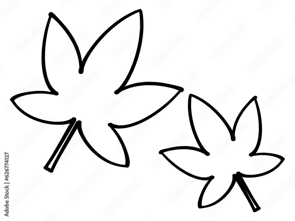 シンプルな二枚のもみじのイラスト素材　線画