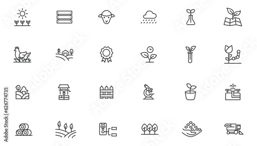 Agriculture icon set. Ecology line icons set.