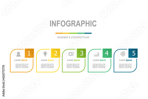 infographic elements template, business concept with 5 steps , minimal multi color rectangle shape design for workflow layout, diagram, annual report, web design.Creative banner, label vector