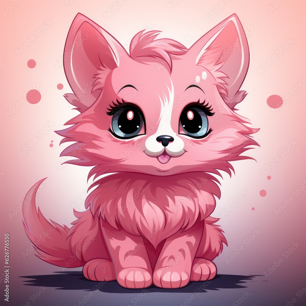 Sweet Pink Cat Smile Cartoon Vector Style