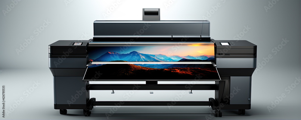 Modern large format printer. New design of format Printers on white background. - obrazy, fototapety, plakaty 