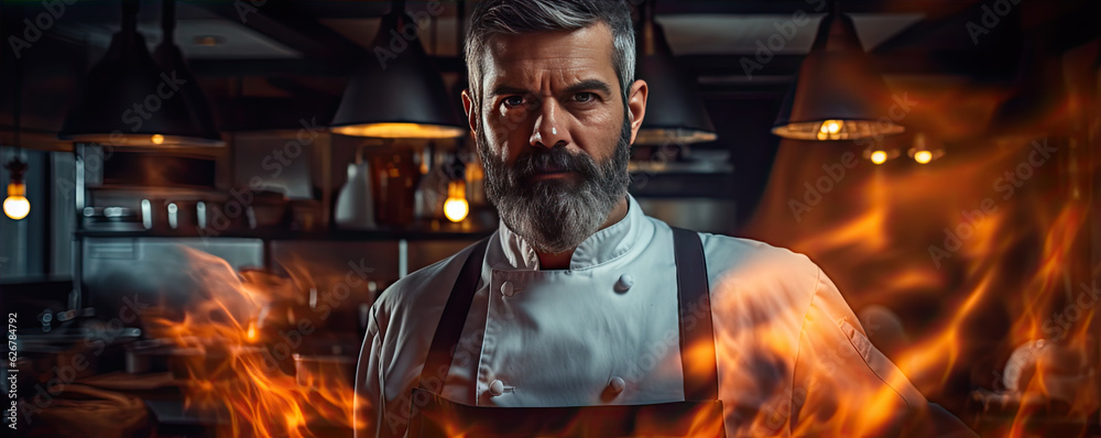 Magic chef ready for cooking, wide banner Magic chef ready for cooking, wide banner